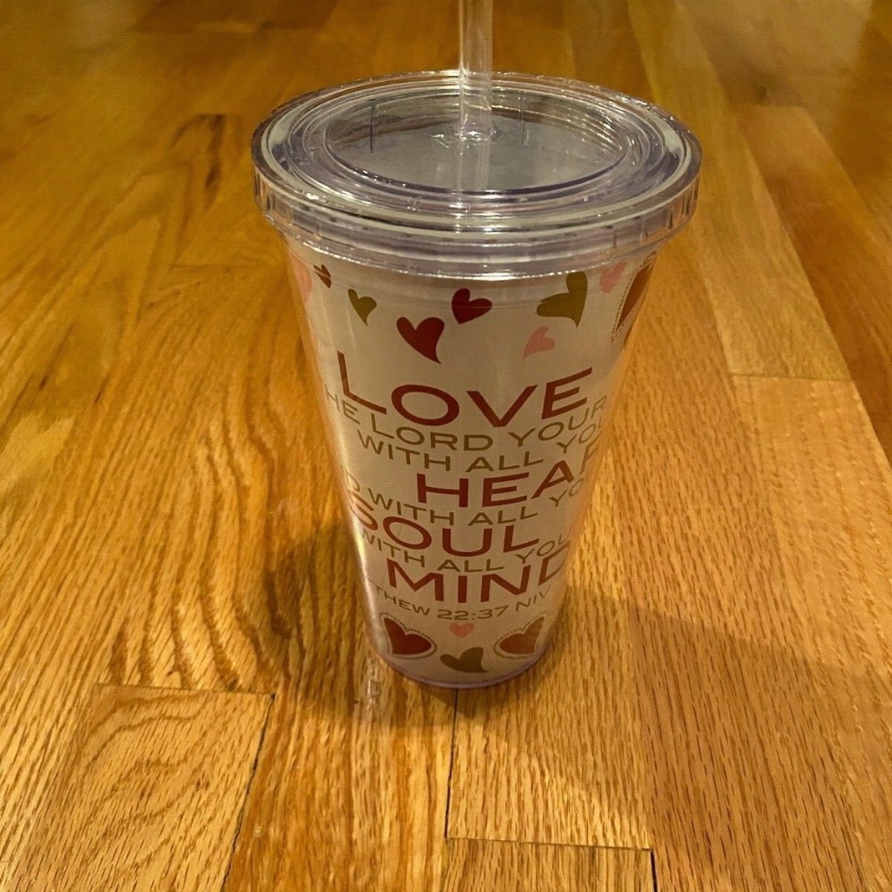 Heart Themed Cold Cup w/ Lid and Straw, New